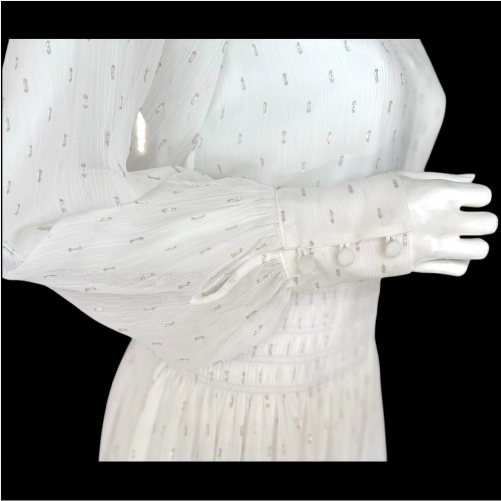 Calvin Klein White Smocked Dress with Silver Metallic Accents. Women’s Size 8 - Picture 8 of 11